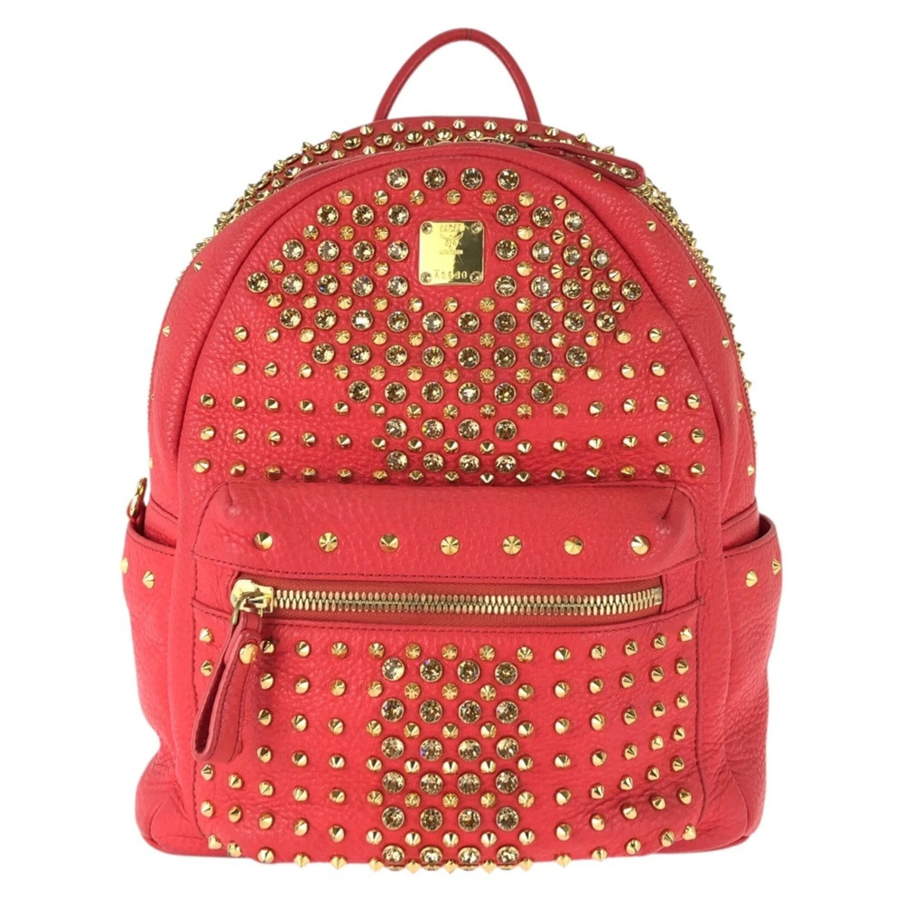 MCM Stark Studded Leather Backpack (MWK4SVE06RP001) - Red with Gold Hardware ...